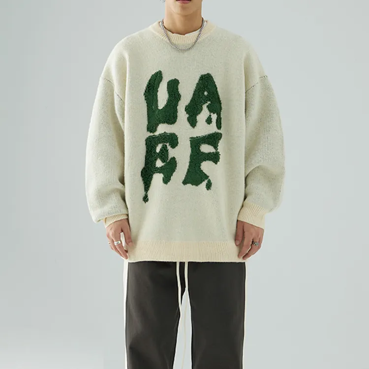 custom-mens-oversized-jacquard-embroidery-pullover-sweater-front-model-showcase