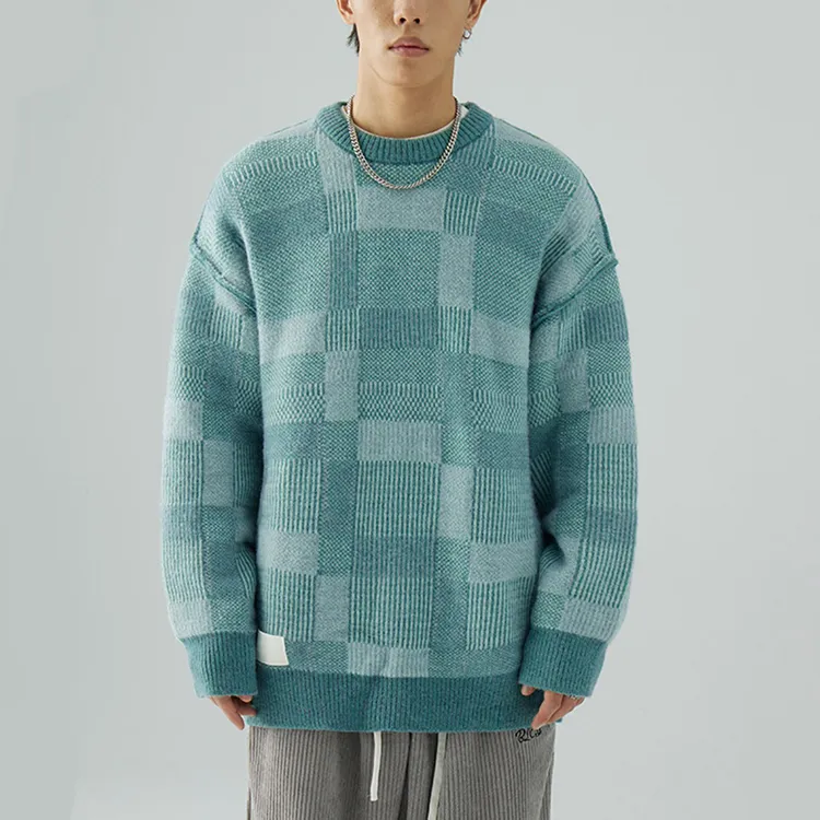 custom-mens-checkerboard-jacquard-knit-sweater-cyan