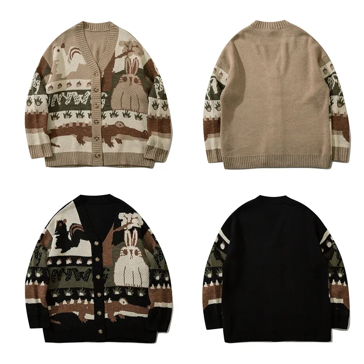 custom-men-s-vintage-animal-jacquard-knit-cardigan-flat-display