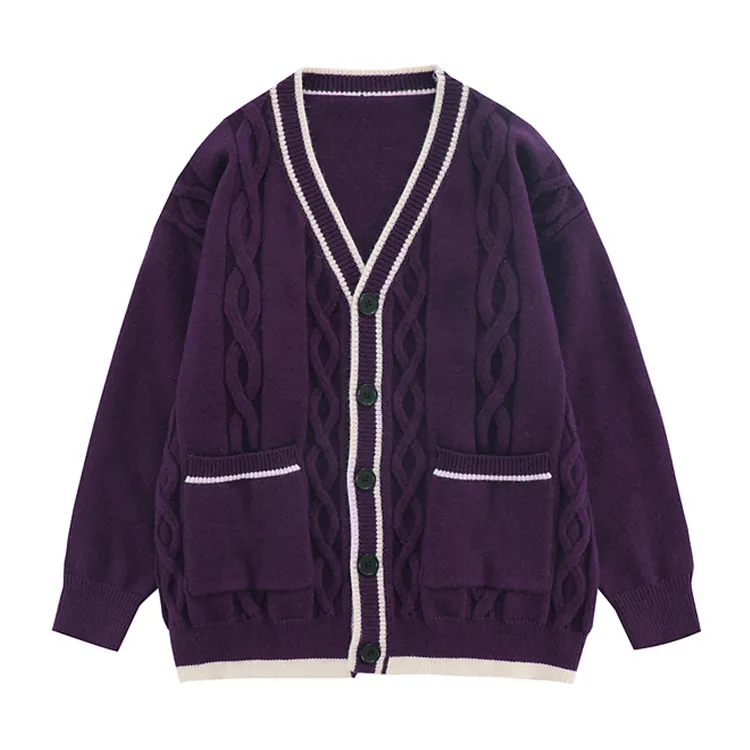 custom-men-s-cable-knit-v-neck-cardigan-purple