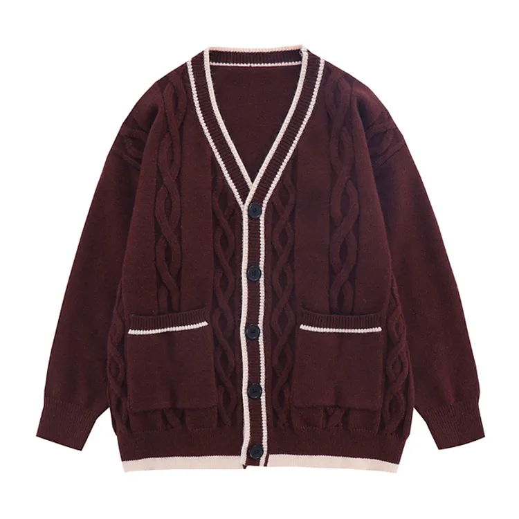 custom-men-s-cable-knit-v-neck-cardigan-red