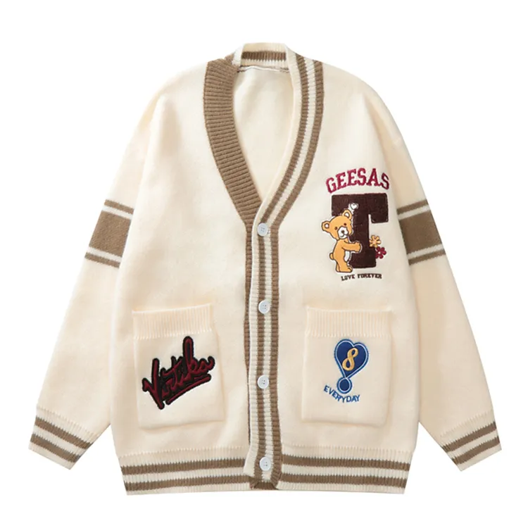 custom-men-s-chenille-embroidery-bear-cardigan-white-and-brown