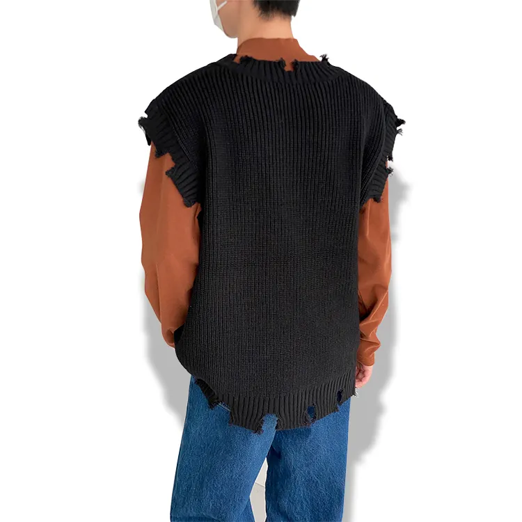 custom-distressed-oversized-knit-v-neck-vest-back