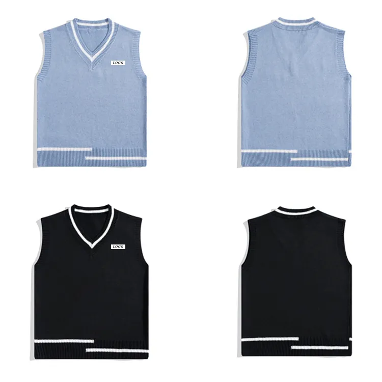 custom-minimalist-color-block-v-neck-knit-vest-flat-display