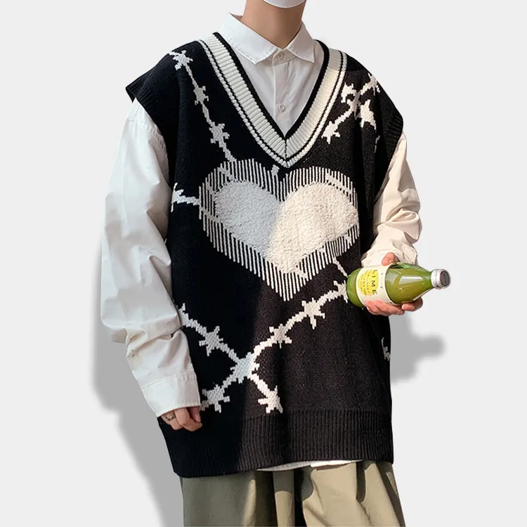 custom-oversized-y2k-heart-knit-vest-black