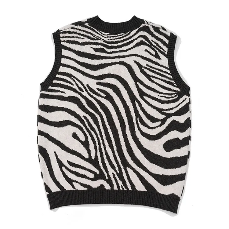 custom-zebra-print-knit-v-neck-vest-black-back