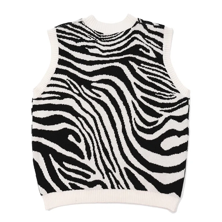 custom-zebra-print-knit-v-neck-vest-white-back