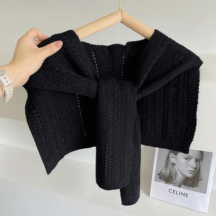 custom-cable-knit-poncho-scarf-shawl-wrap-black