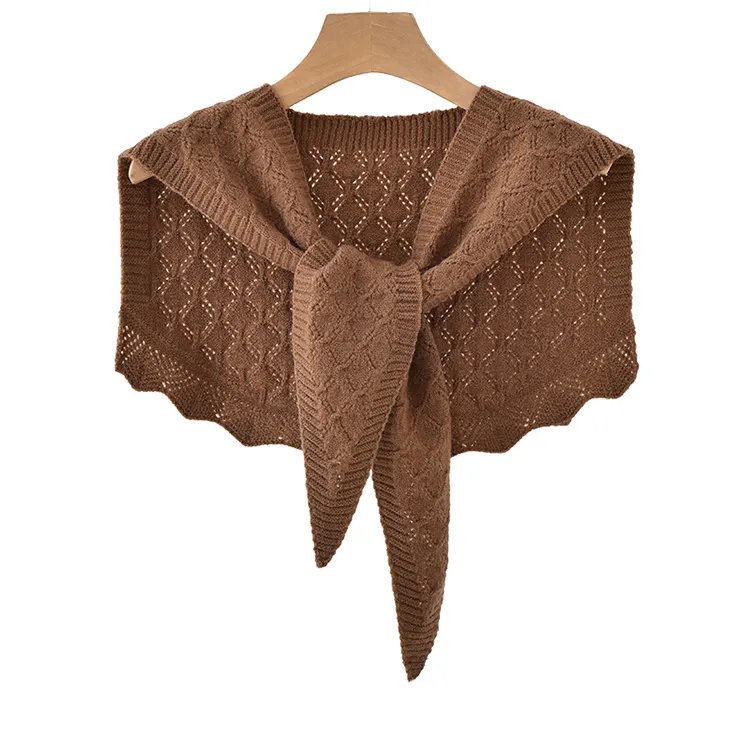 custom-diamond-eyelet-knit-poncho-shawl-brown
