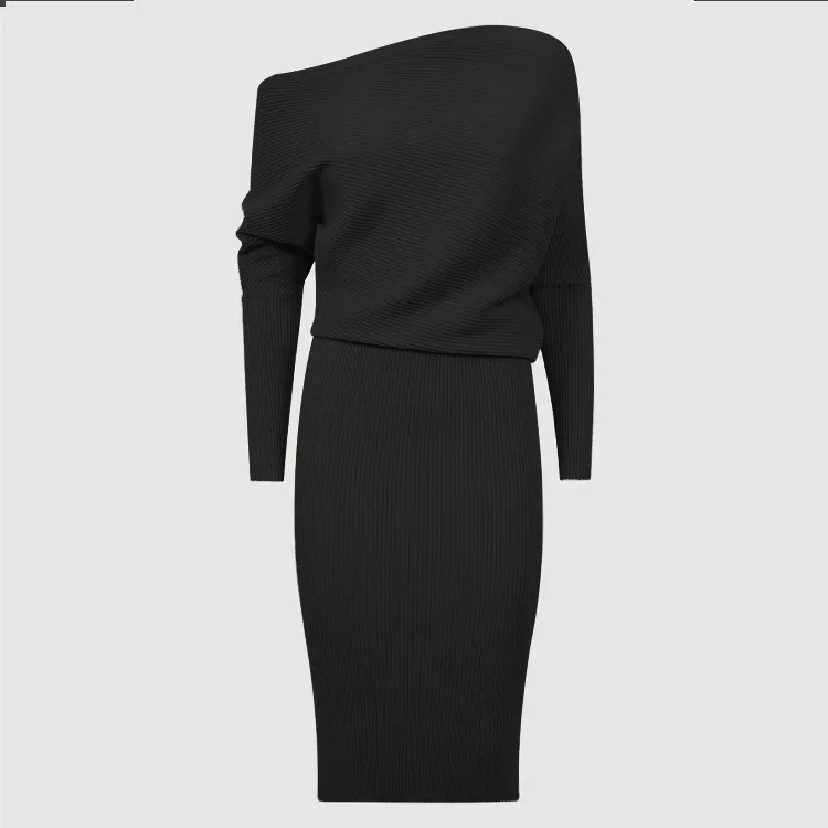 custom-off-shoulder-ribbed-knit-sweater-dress-black