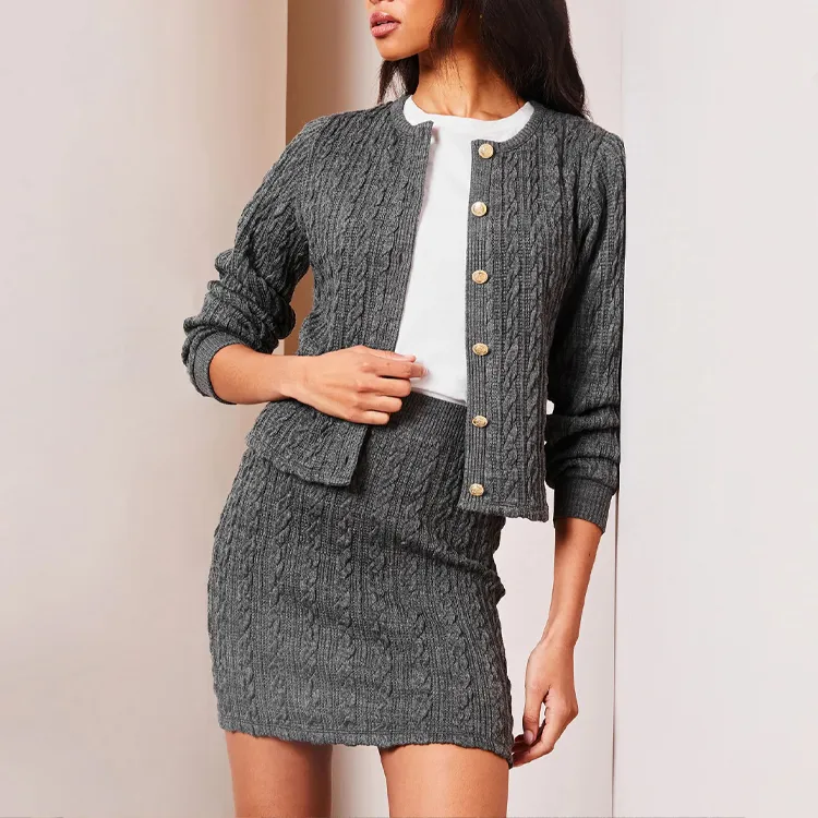 custom-cable-knit-cardigan-and-skirt-dress-set-model-showcase