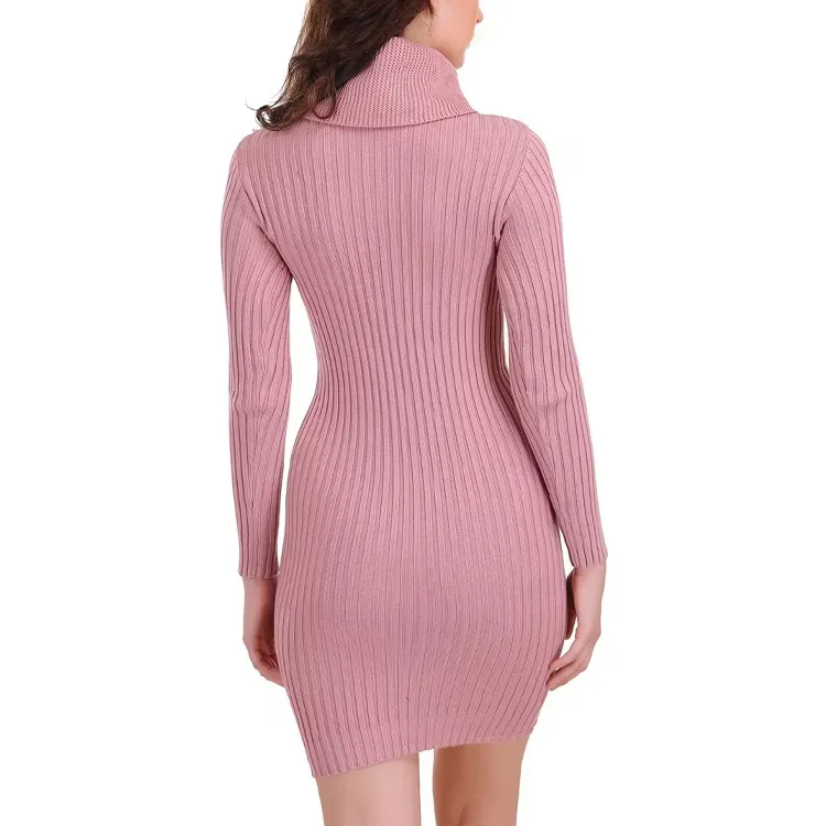 custom-turtleneck-ribbed-knit-mini-sweater-dress-pink-back