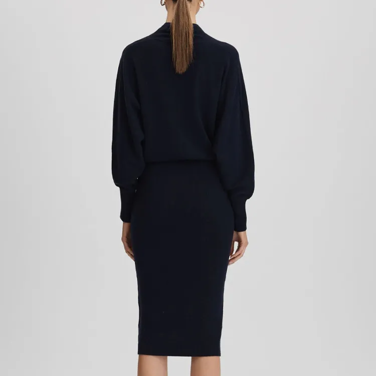 custom-v-neck-ribbed-knit-midi-sweater-dress-black