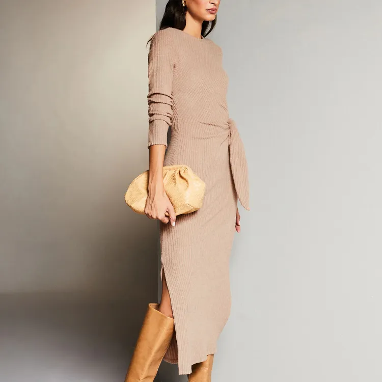 custom-v-neck-wrap-ribbed-knit-midi-dress-beige-back