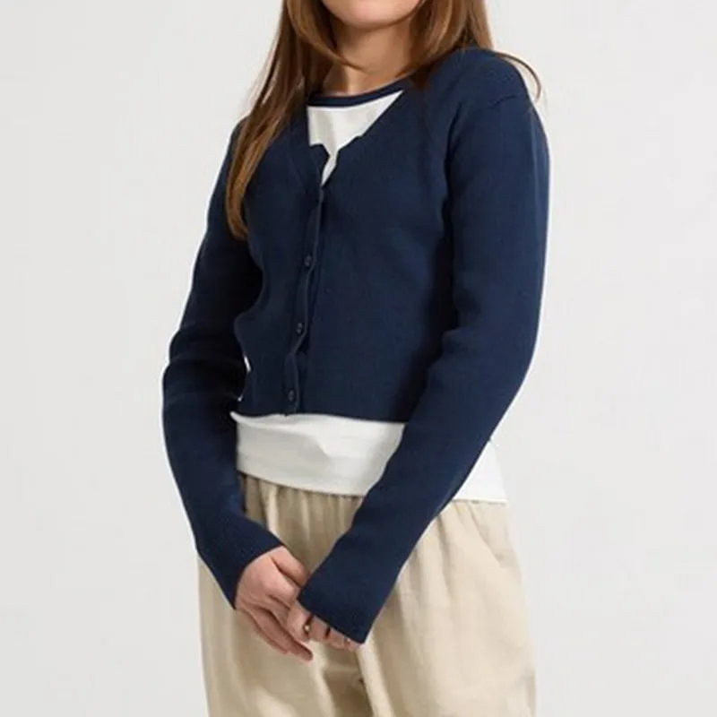 custom-kids-cropped-rib-knit-v-neck-cardigan-model-showcase