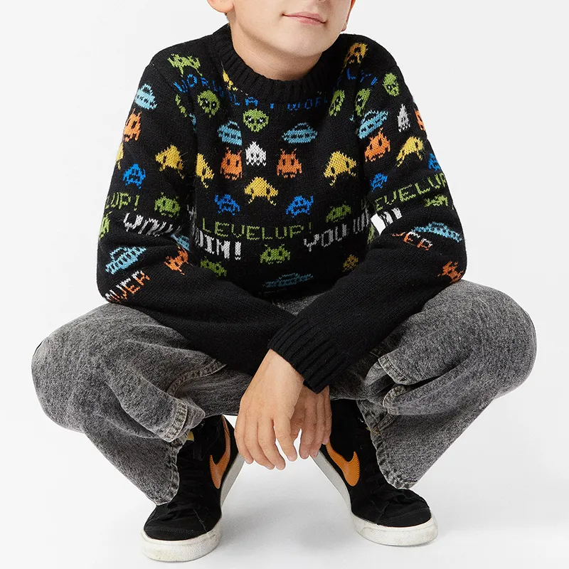 custom-kids-gaming-jacquard-knit-sweater-model-showcase