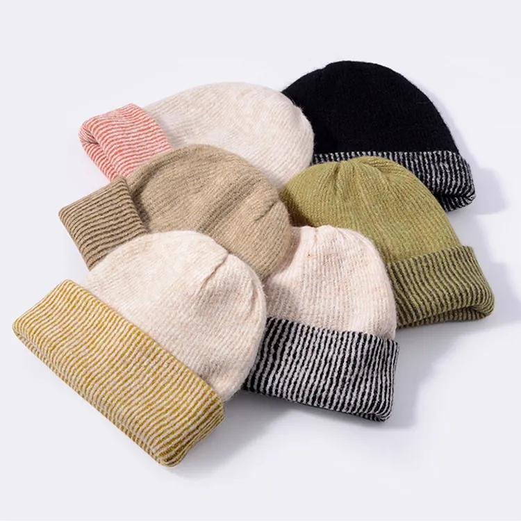 custom-two-tone-striped-cuffed-beanie-flat-display
