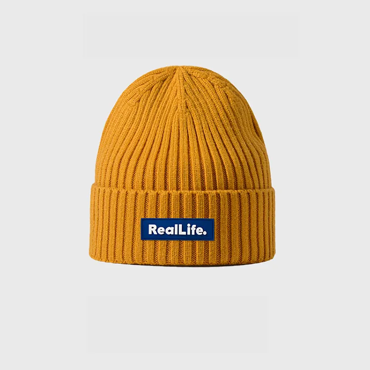 custom-unisex-rib-knit-cuffed-beanie-yellow