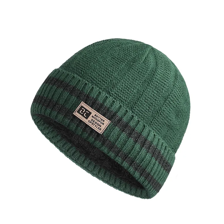 custom-unisex-striped-cuffed-beanie-green