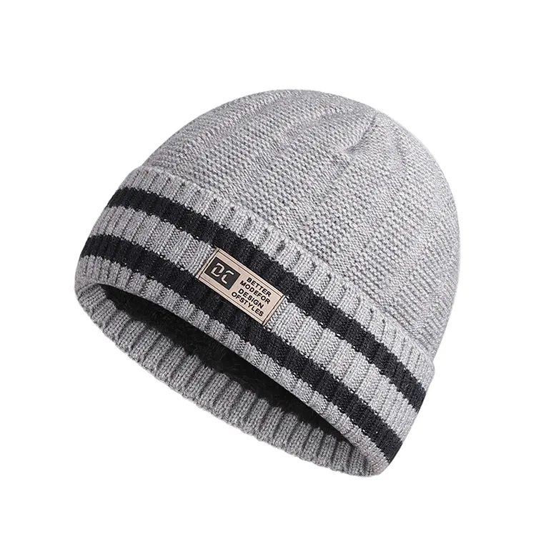 custom-unisex-striped-cuffed-beanie-grey