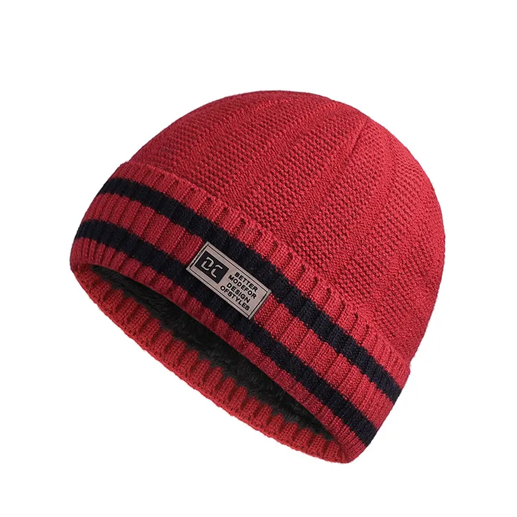custom-unisex-striped-cuffed-beanie-red