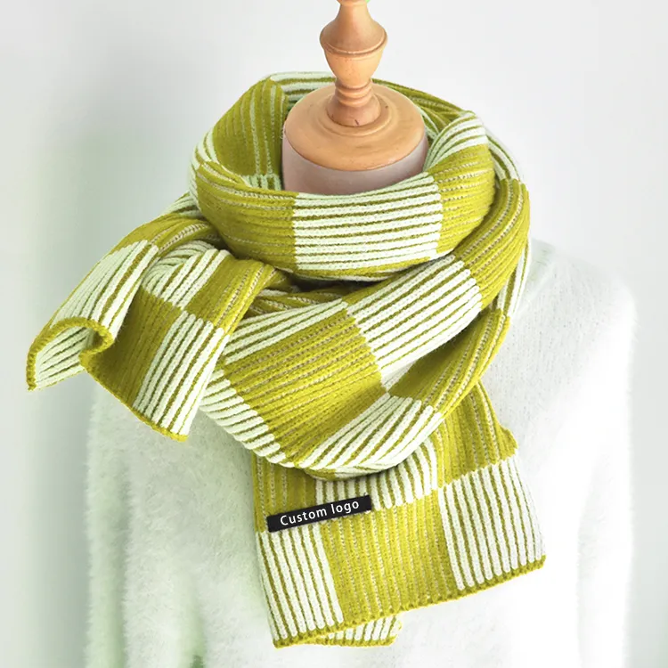custom-checkerboard-ribbed-knit-scarf-light-green