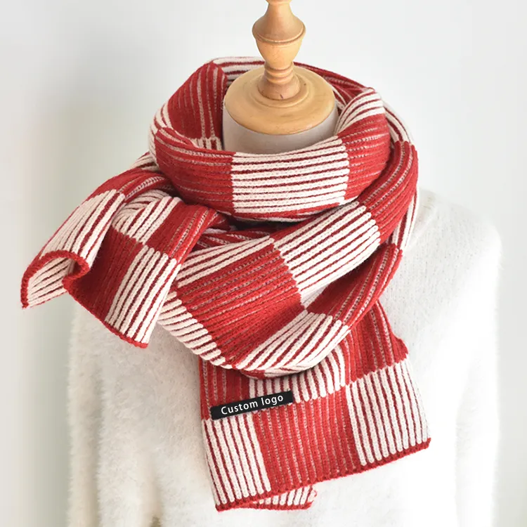 custom-checkerboard-ribbed-knit-scarf-red