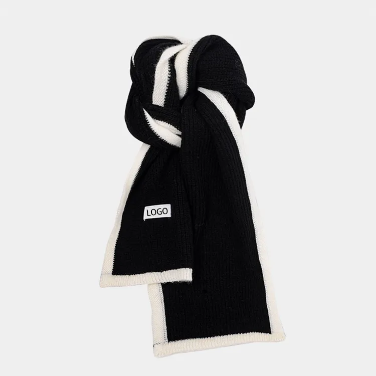 custom-contrast-trim-ribbed-knit-scarf-black