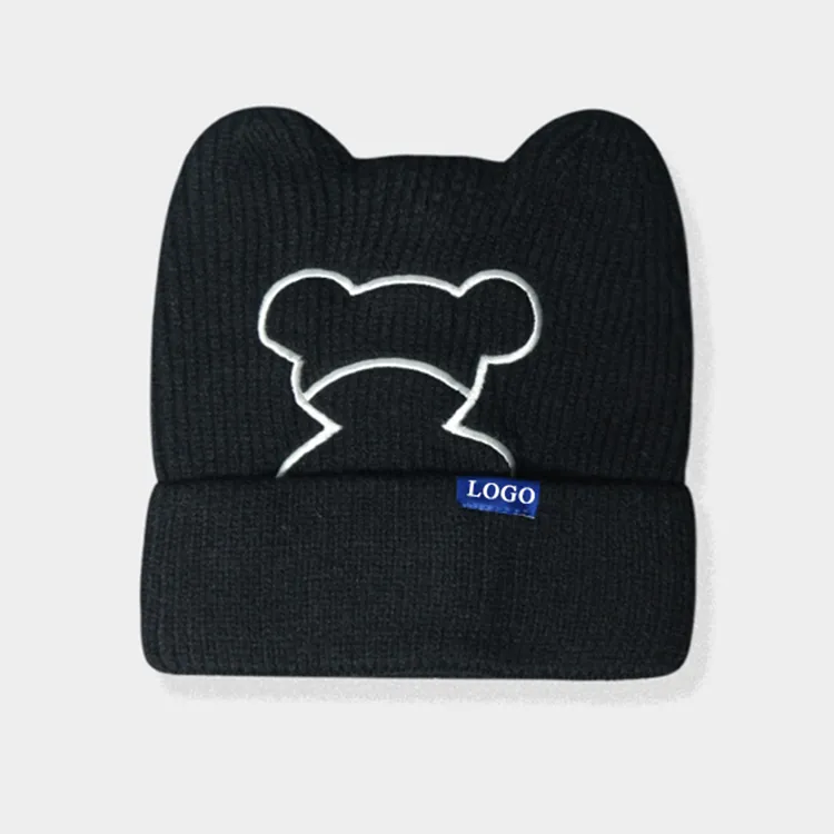 custom-cute-bear-ear-beanie-hat-black
