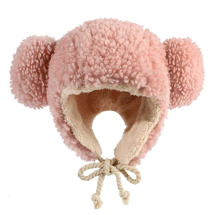 custom-cute-pom-pom-sherpa-fleece-bonnet-pink