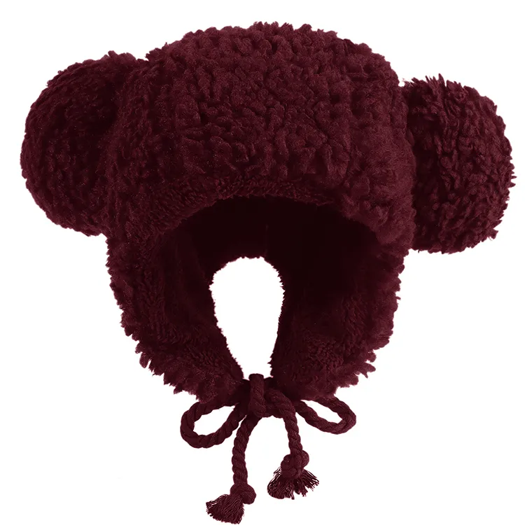 custom-cute-pom-pom-sherpa-fleece-bonnet-red
