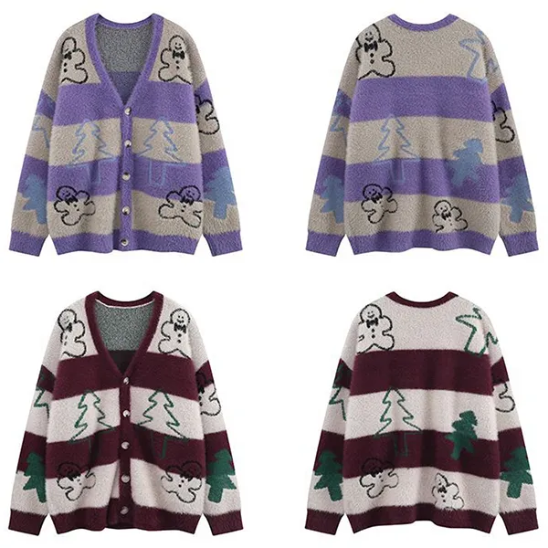 custom-fuzzy-gingerbread-christmas-cardigan-flat-display