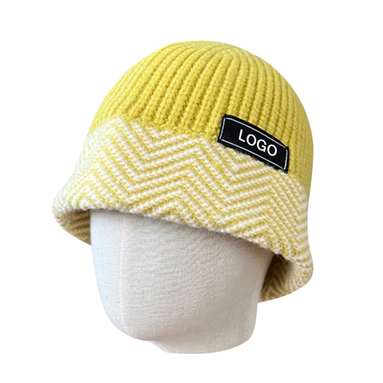 custom-herringbone-knit-bucket-hat-yellow