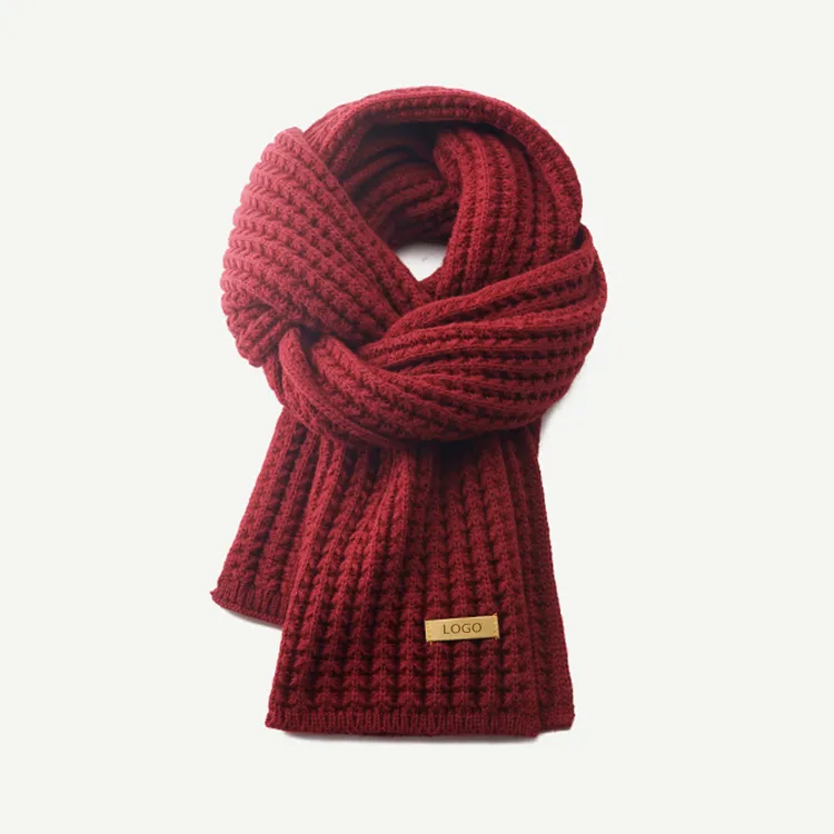 custom-waffle-ribbed-knit-scarf-red
