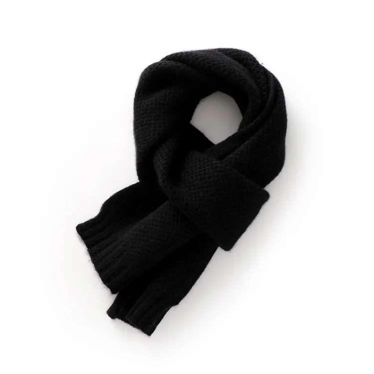 custom-waffle-texture-knit-scarf-black