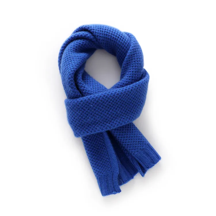 custom-waffle-texture-knit-scarf-blue