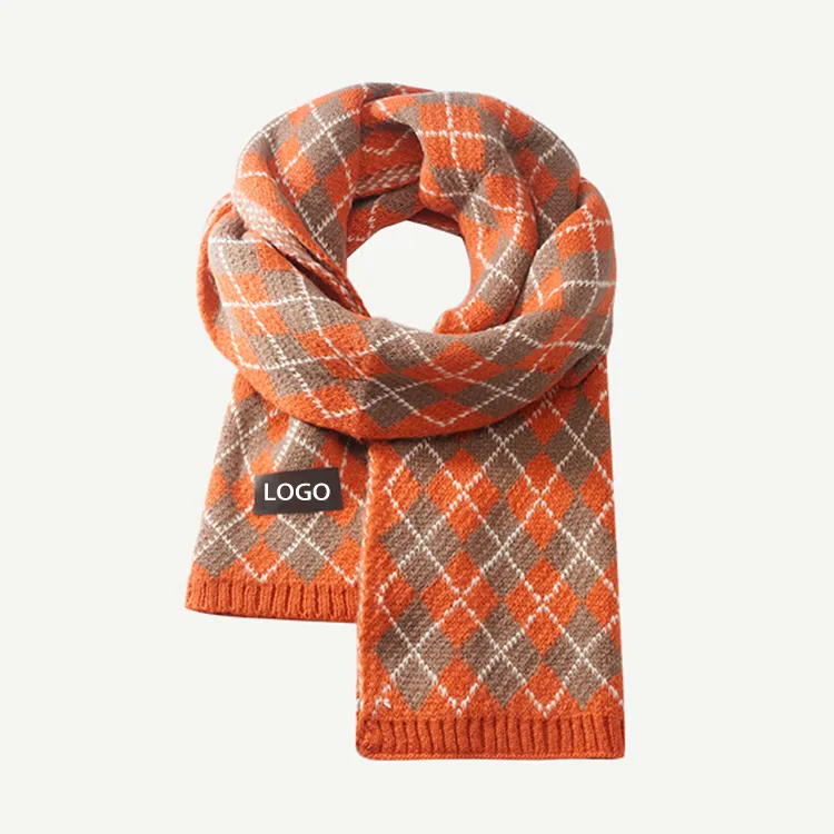 custom-argyle-pattern-knit-scarf-orange