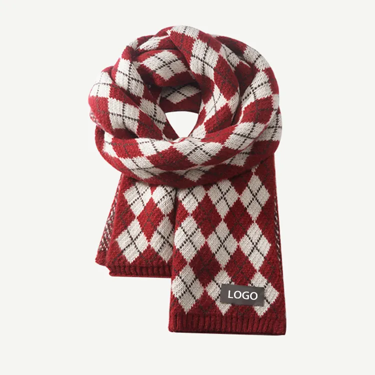 custom-argyle-pattern-knit-scarf-red