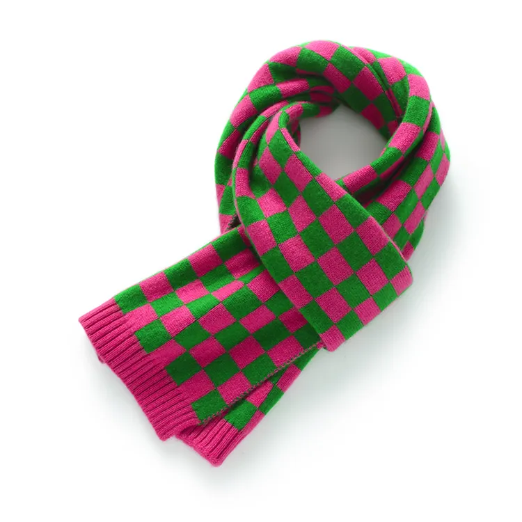 custom-checkerboard-knit-winter-scarf-pink