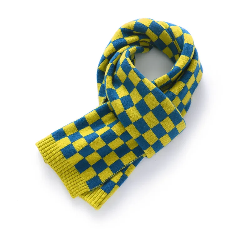 custom-checkerboard-knit-winter-scarf-yellow