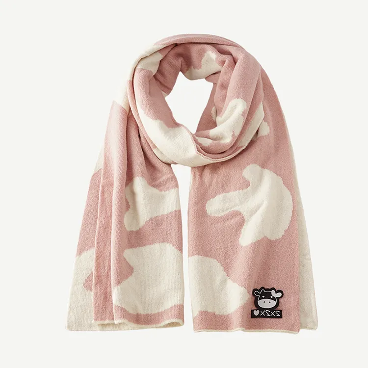 custom-cow-print-knit-scarf-pink