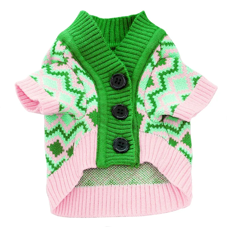 custom-geometric-jacquard-pet-cardigan-green