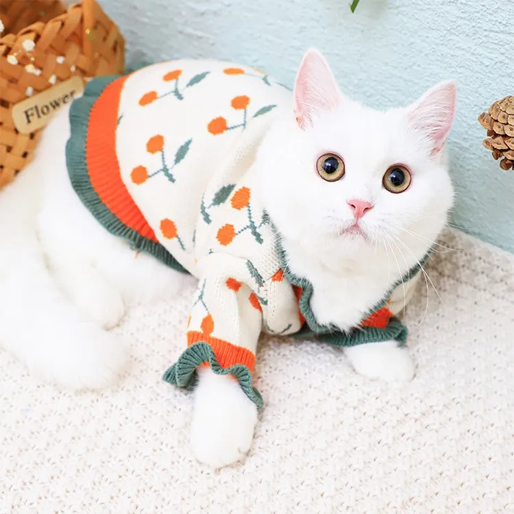 custom-cherry-print-pet-cardigan-model-shot