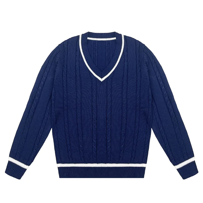 custom-childrens-cable-knit-v-neck-sweater-blue