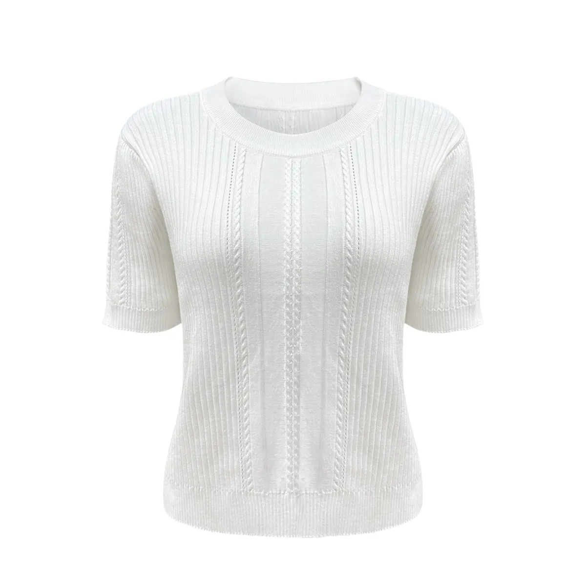 white-short-sleeve-cable-knit-sweater-from-knitwear-manufacturer