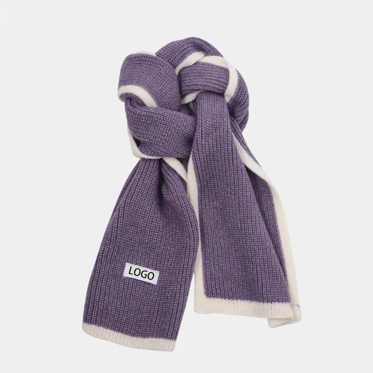 custom-contrast-trim-ribbed-knit-scarf-purple