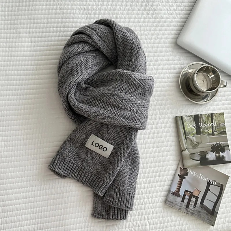 grey-cable-knit-winter-scarf-with-custom-logo-from-sweater-manufacturer