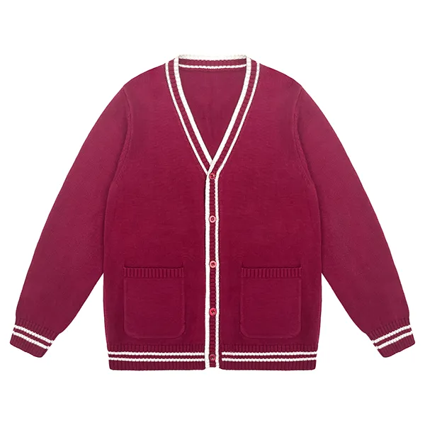 custom-unisex-v-neck-school-cardigan-jacket-red