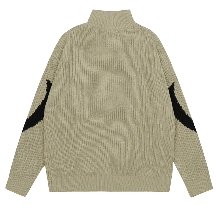 custom-oversized-jacquard-zip-up-mock-neck-sweater-green-back