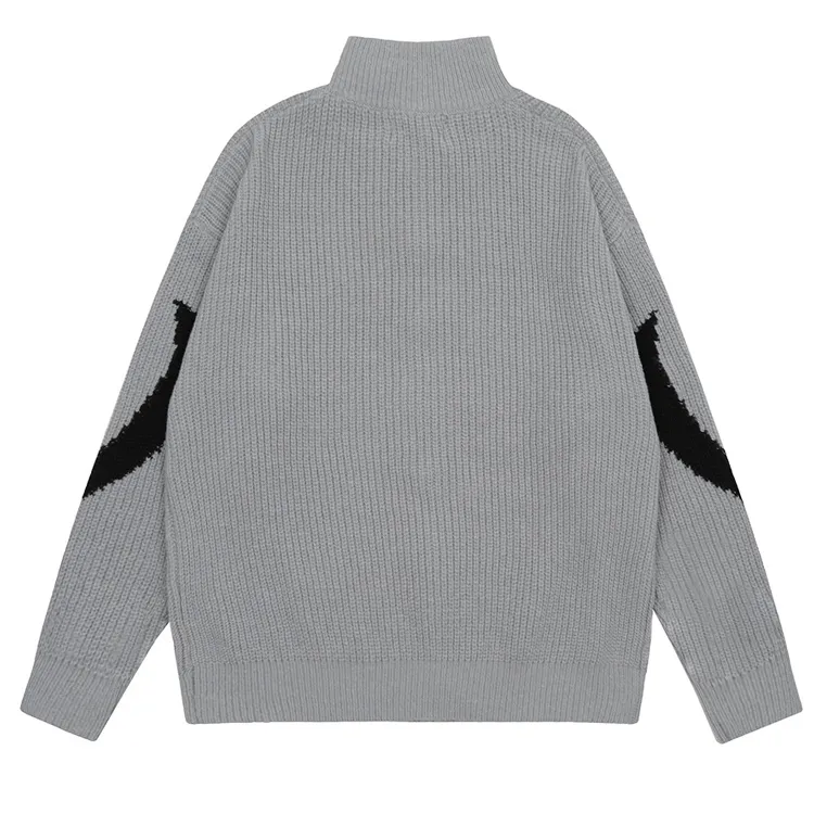 custom-oversized-jacquard-zip-up-mock-neck-sweater-grey-back